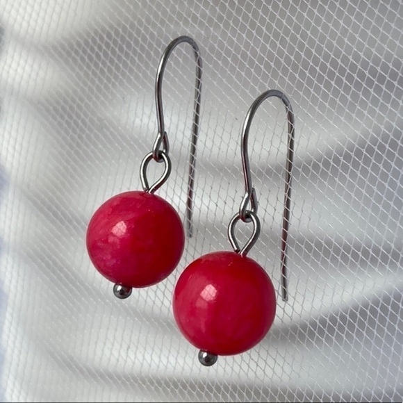 PINK jade simple drop dangle earrings - Picture 1 of 11